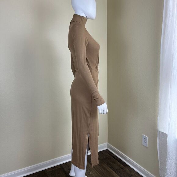 Ralph Lauren Womens Size M Camel Tie Front Turtleneck Sweater Bodycon Midi Dress - Picture 12 of 16
